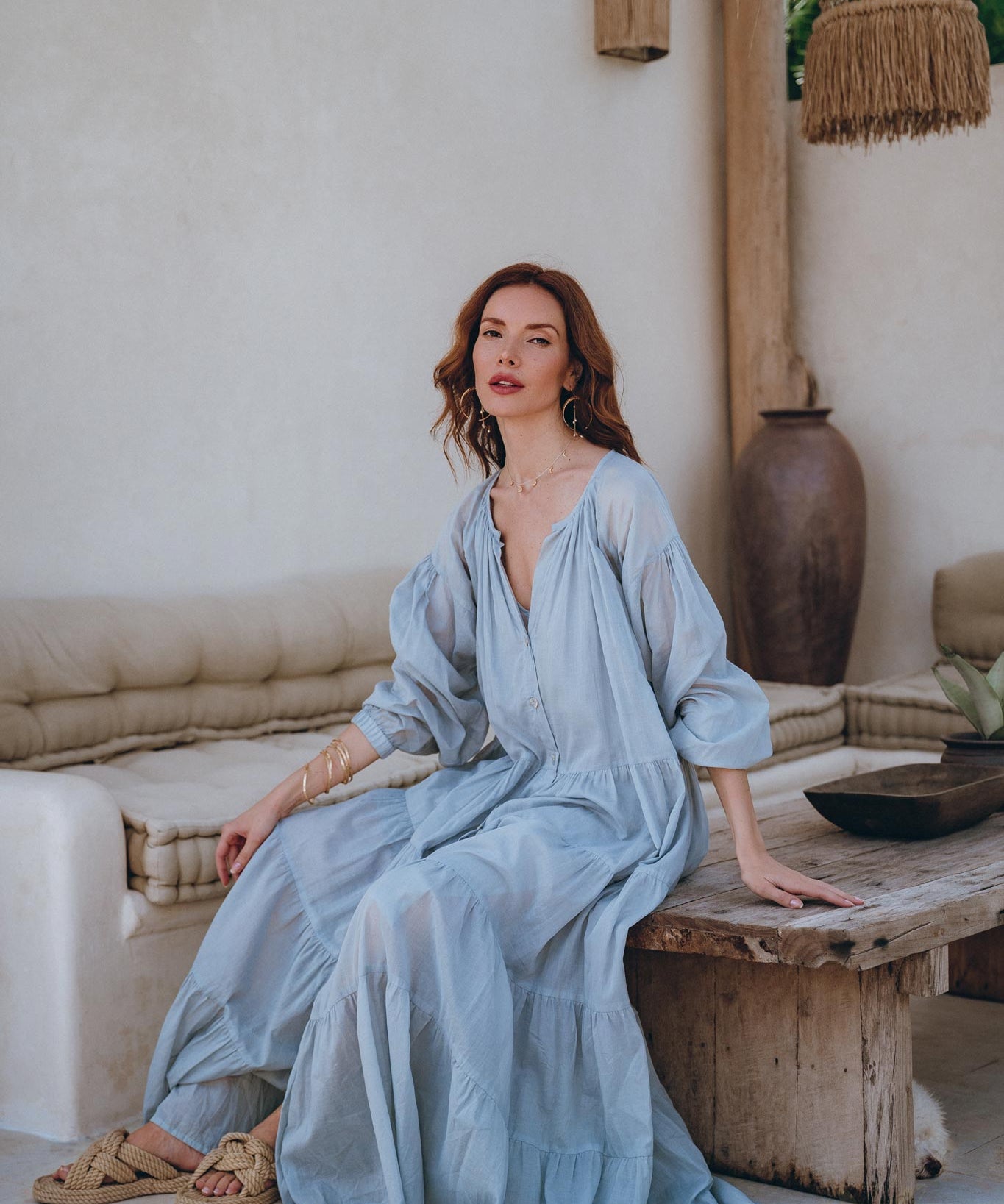 Boho Dress for Women • Sky Blue Bohemian Prom Dress • Light Summer Dress - AYA SW IDR