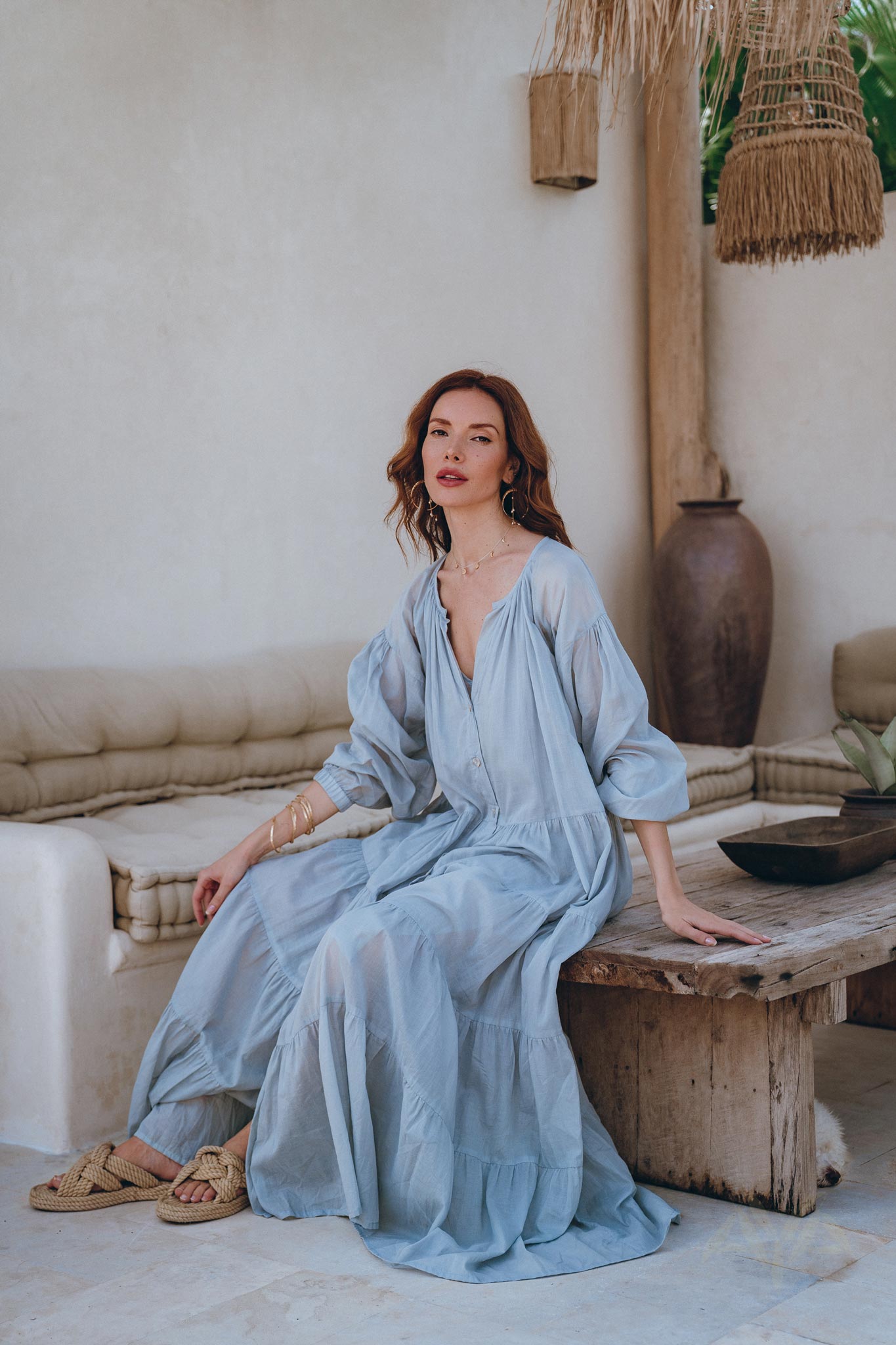 Boho Dress for Women • Sky Blue Bohemian Prom Dress • Light Summer Dress - AYA SW IDR