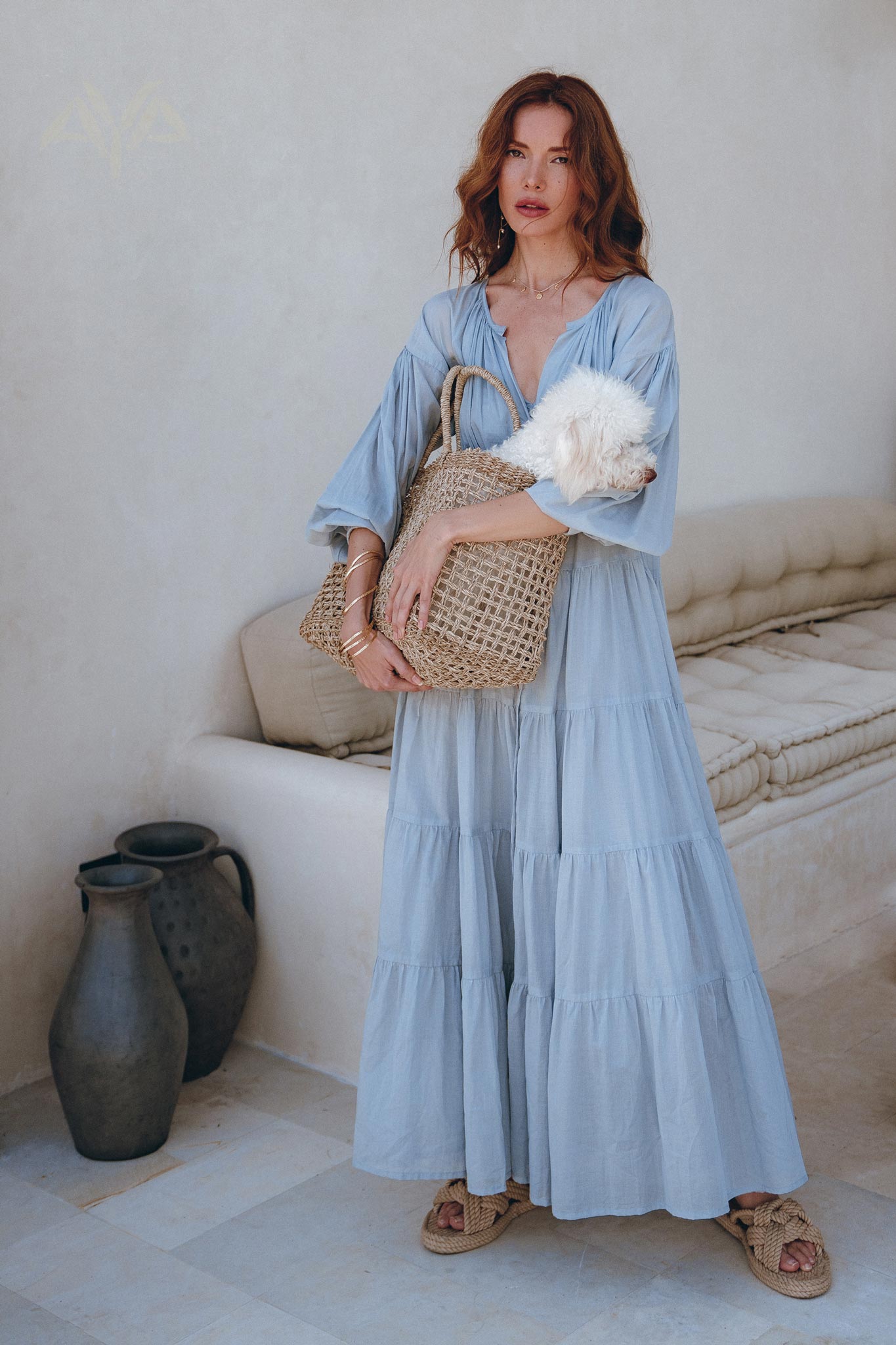 Boho Dress for Women • Sky Blue Bohemian Prom Dress • Light Summer Dress - AYA SW IDR