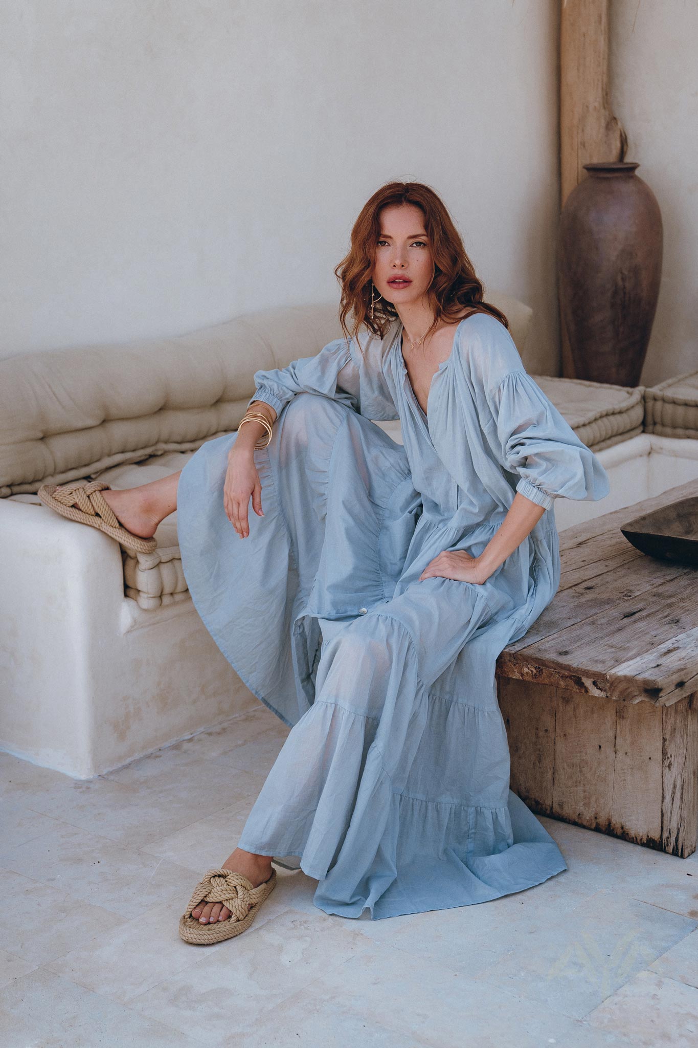 Boho Dress for Women • Sky Blue Bohemian Prom Dress • Light Summer Dress - AYA SW IDR