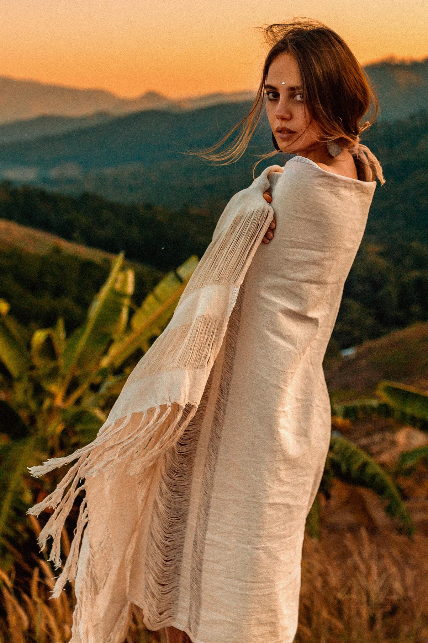 Boho Fringe Shawl • Cotton Scarf • Organic Wedding Shawl - AYA SW IDR