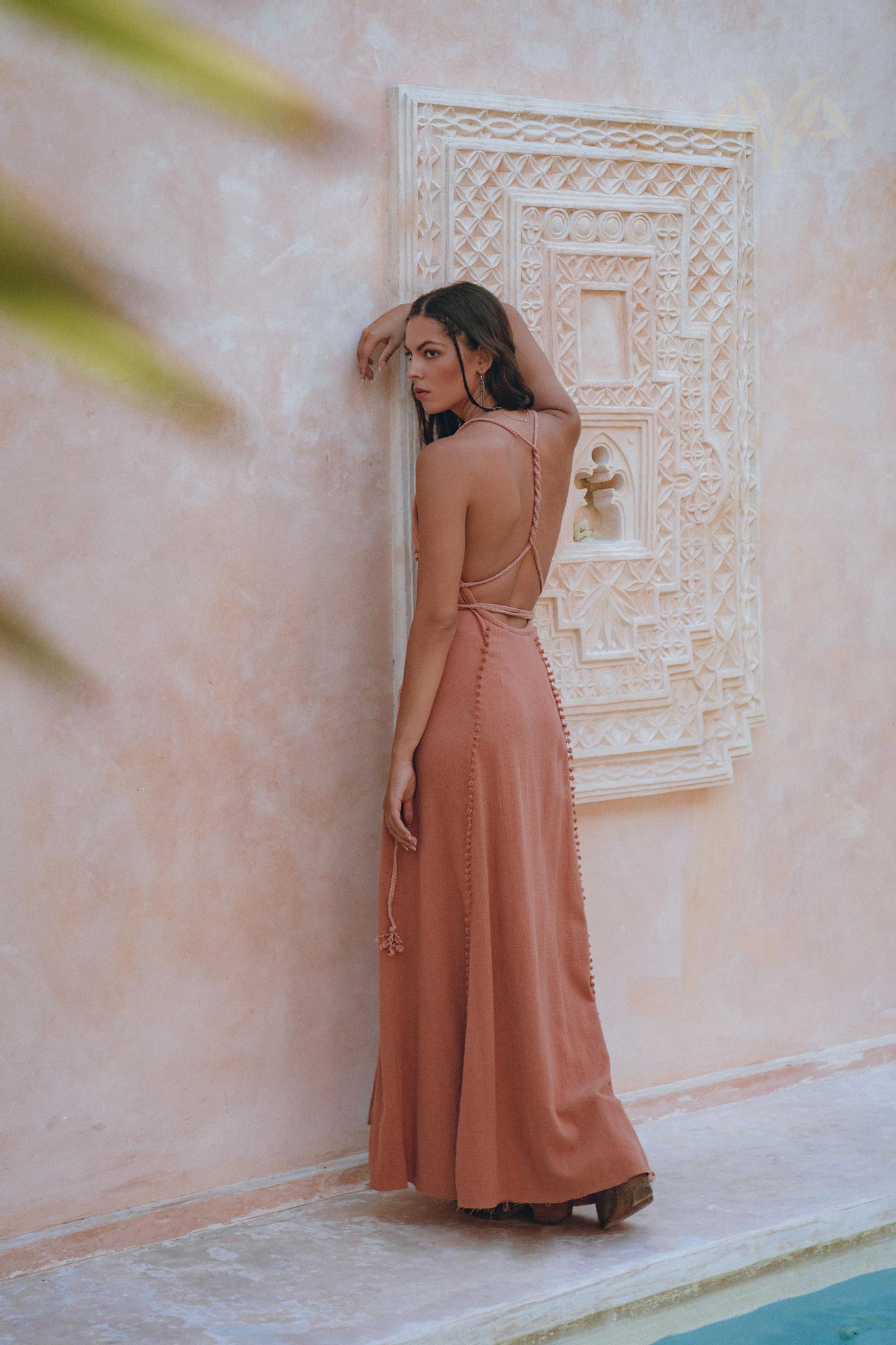 Boho Goddess Dress • Bohemian Dress • Dusty Pink Open Back Dress - AYA SW IDR