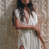 Boho Goddess Dress • Off - White Macrame Dress • Organic Wedding Dress - AYA SW IDR