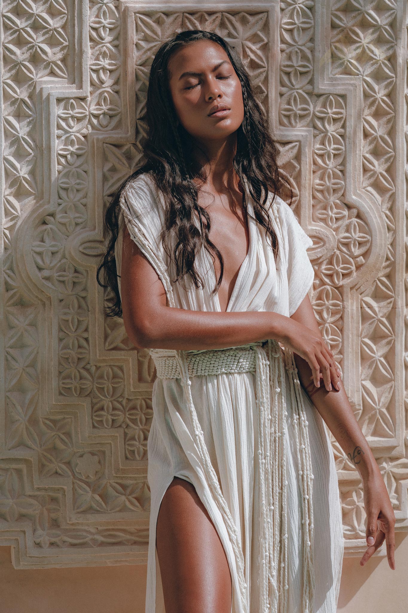 Boho Goddess Dress • Off - White Macrame Dress • Organic Wedding Dress - AYA SW IDR