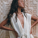 Boho Goddess Dress • Off - White Macrame Dress • Organic Wedding Dress - AYA SW IDR