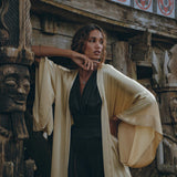 Boho Golden Silk Kimono Cover Up • Wide Sleeve Bohemian Cardigan - AYA SW IDR