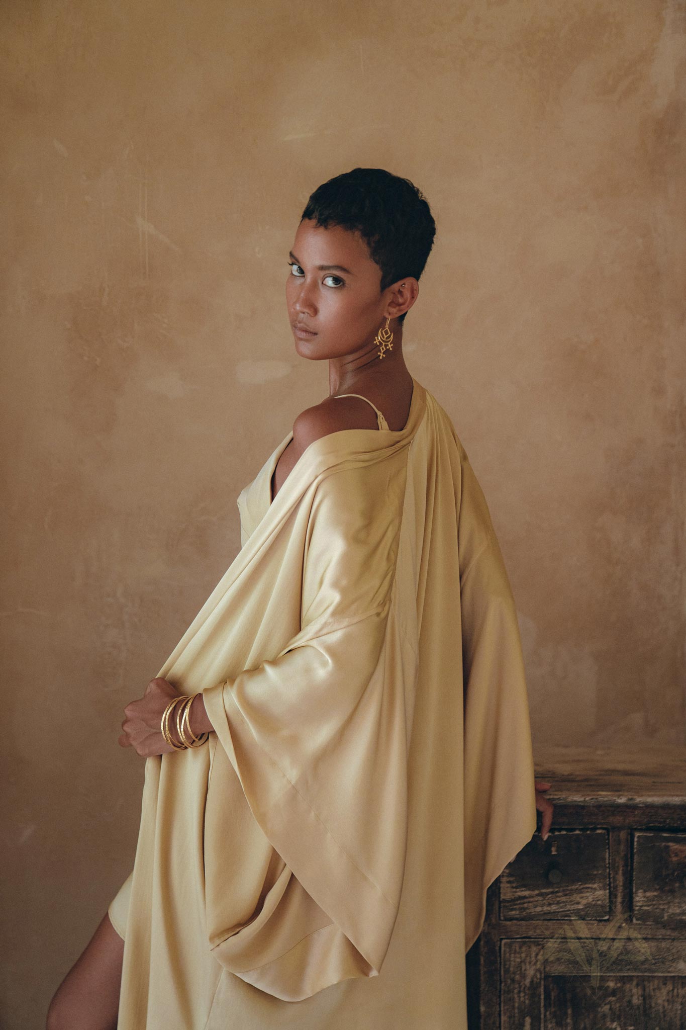 Boho Golden Silk Kimono Cover Up • Wide Sleeve Bohemian Cardigan - AYA SW IDR