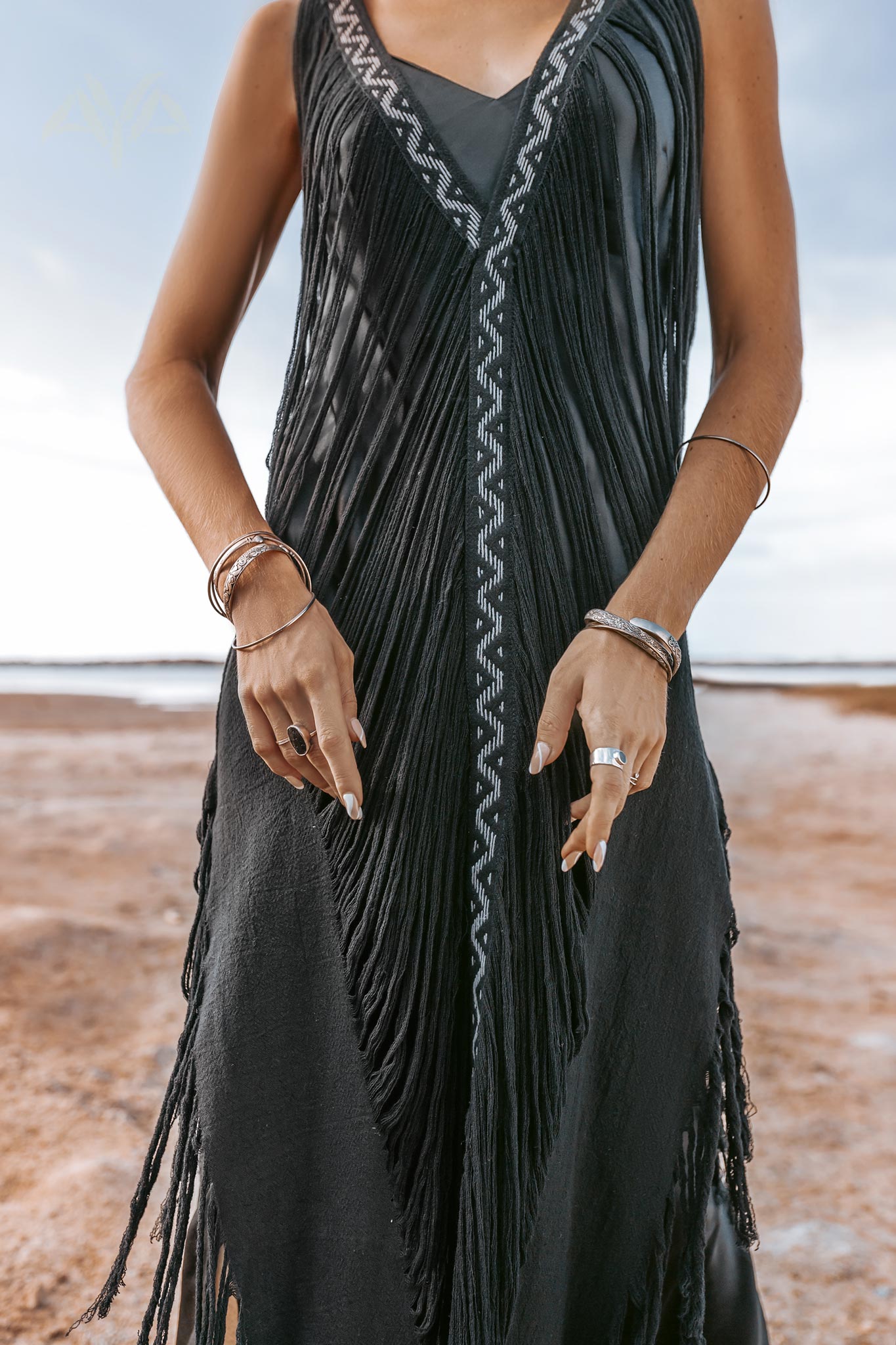 Boho Handwoven and Hand - Loomed Dress • Tribal Raw Cotton Cover - up - AYA SW IDR