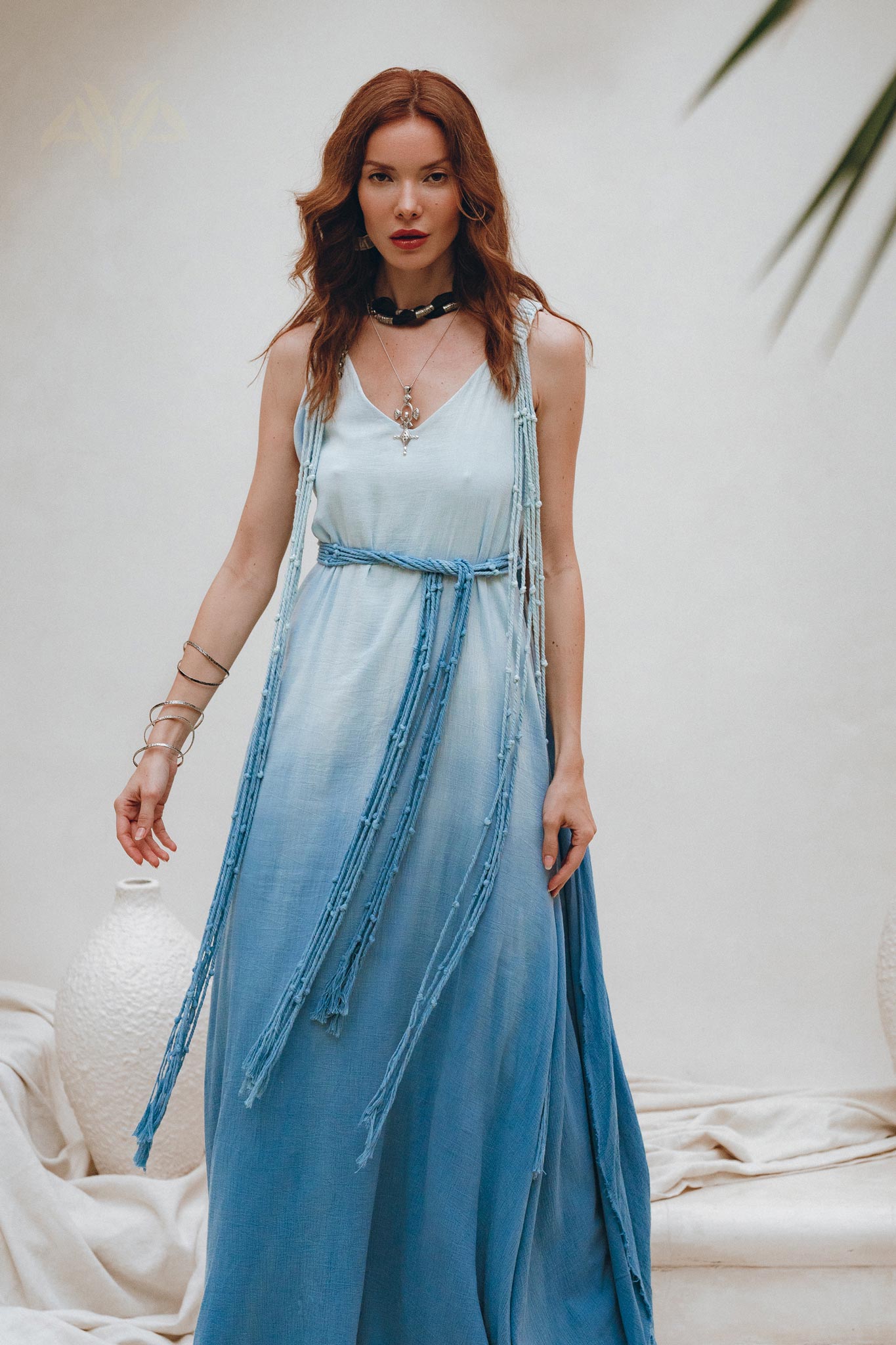 Boho Macrame Bridesmaid Dress • Ombre Sky Blue Dress - AYA SW IDR