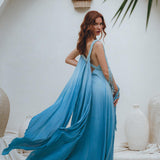 Boho Macrame Bridesmaid Dress • Ombre Sky Blue Dress - AYA SW IDR