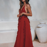 Boho Maxi Dress • Cotton Bridesmaid Dress • Red Organic Goddess Dress - AYA SW IDR