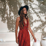 Boho Maxi Dress • Cotton Bridesmaid Dress • Red Organic Goddess Dress - AYA SW IDR