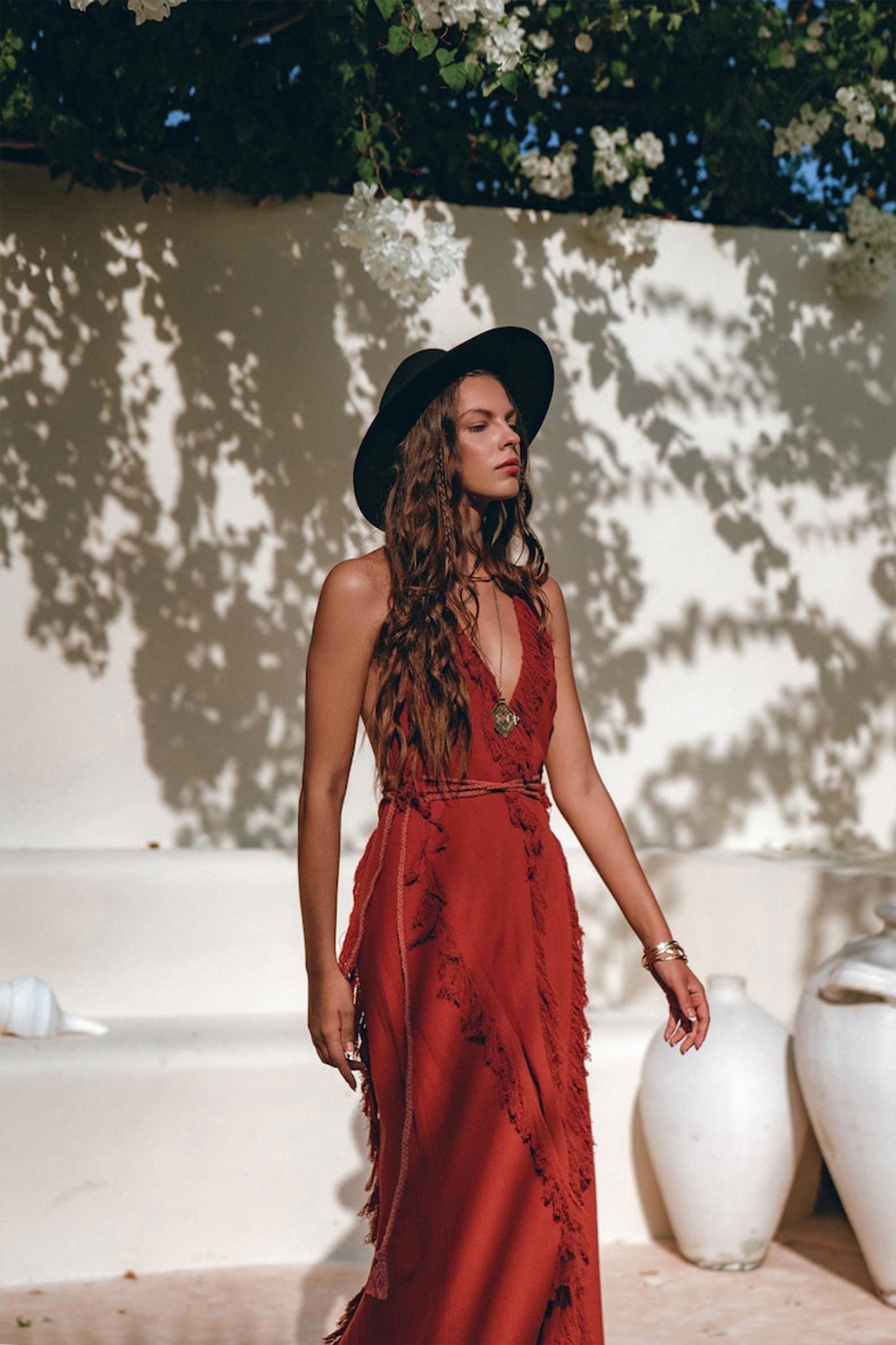 Boho Maxi Dress • Cotton Bridesmaid Dress • Red Organic Goddess Dress - AYA SW IDR