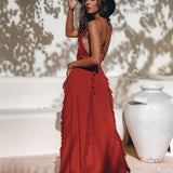 Boho Maxi Dress • Cotton Bridesmaid Dress • Red Organic Goddess Dress - AYA SW IDR