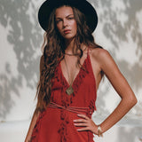 Boho Maxi Dress • Cotton Bridesmaid Dress • Red Organic Goddess Dress - AYA SW IDR