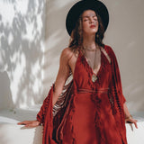 Boho Maxi Dress • Cotton Bridesmaid Dress • Red Organic Goddess Dress - AYA SW IDR