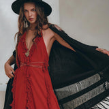 Boho Maxi Dress • Cotton Bridesmaid Dress • Red Organic Goddess Dress - AYA SW IDR