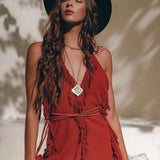 Boho Maxi Dress • Cotton Bridesmaid Dress • Red Organic Goddess Dress - AYA SW IDR