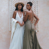 Boho Maxi Dress for Women • Organic Cotton Sage Colour Goddess Dress - AYA SW IDR