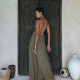 Boho Maxi Dress for Women • Organic Cotton Sage Colour Goddess Dress - AYA SW IDR