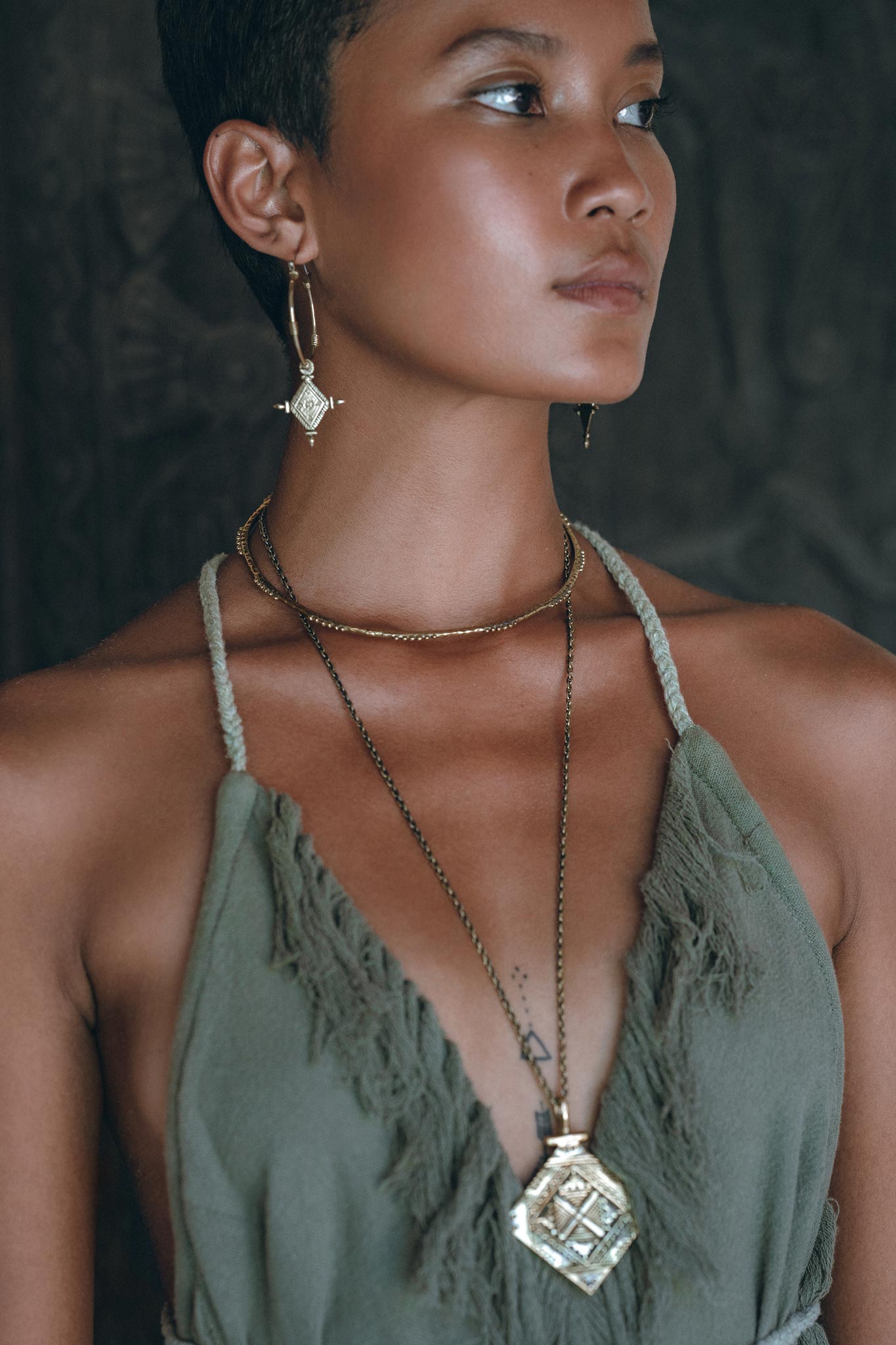 Boho Maxi Dress for Women • Organic Cotton Sage Colour Goddess Dress - AYA SW IDR