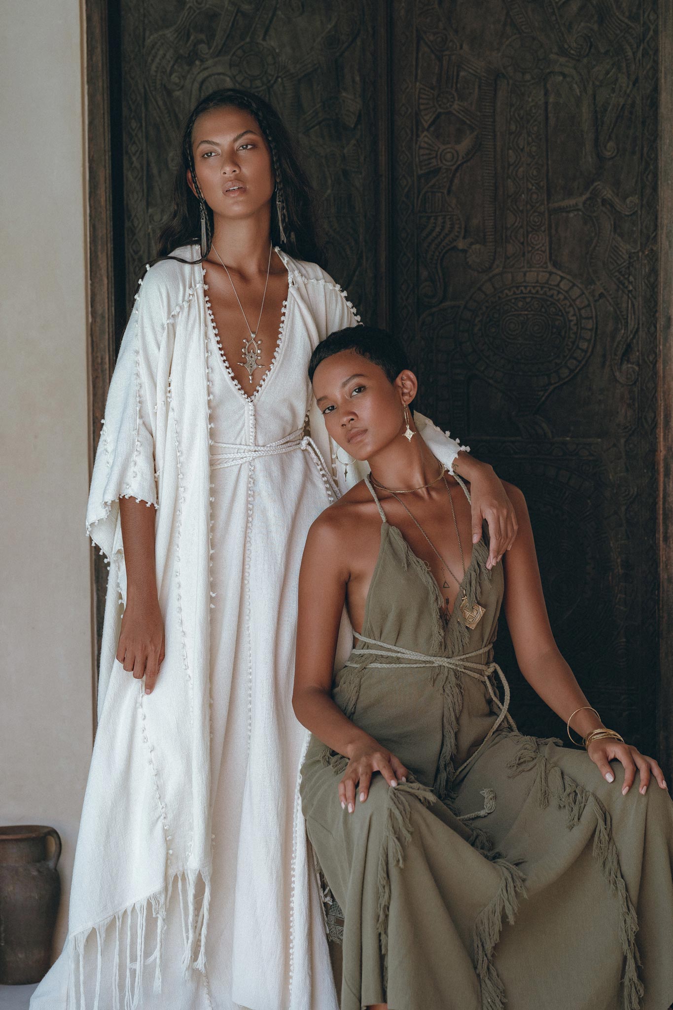 Boho Maxi Dress for Women • Organic Cotton Sage Colour Goddess Dress - AYA SW IDR