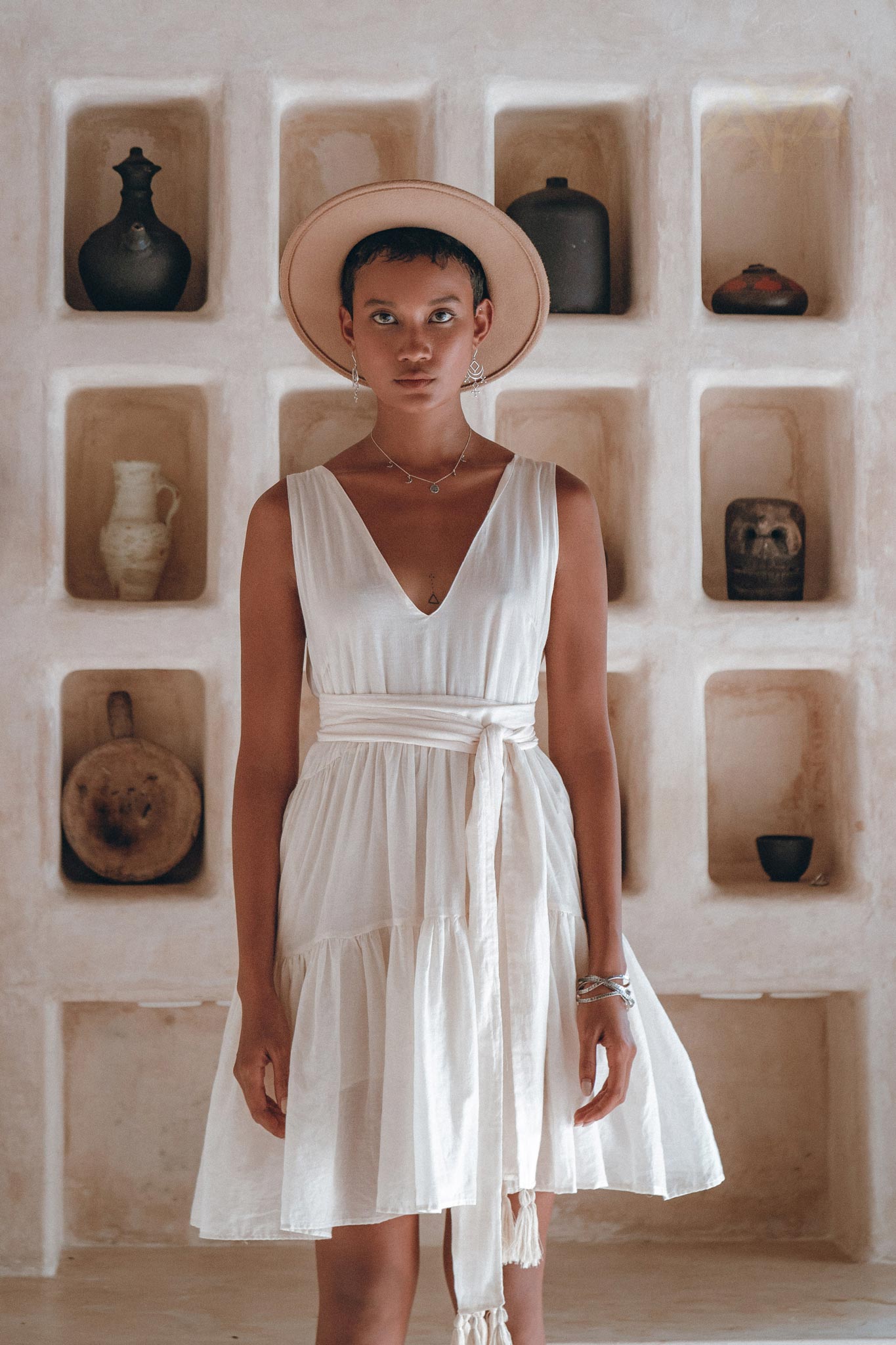 Boho Mini Bridesmaid Dress • A Line Dress • White Mini Adjustable Dress - AYA SW IDR