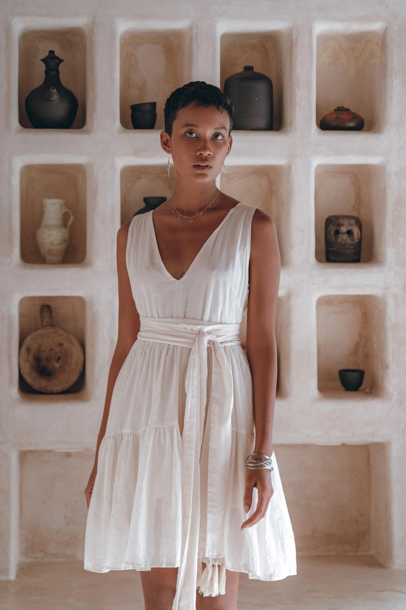 Boho Mini Bridesmaid Dress • A Line Dress • White Mini Adjustable Dress - AYA SW IDR