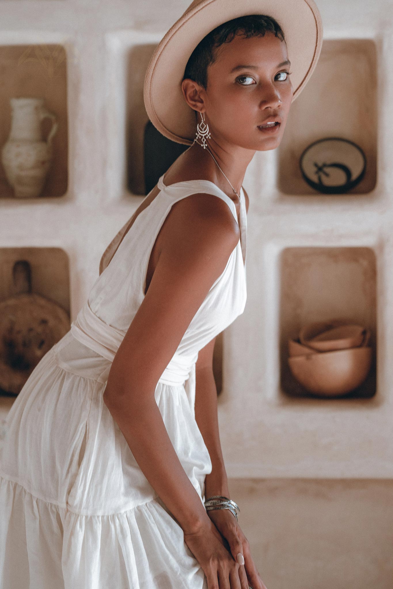 Boho Mini Bridesmaid Dress • A Line Dress • White Mini Adjustable Dress - AYA SW IDR