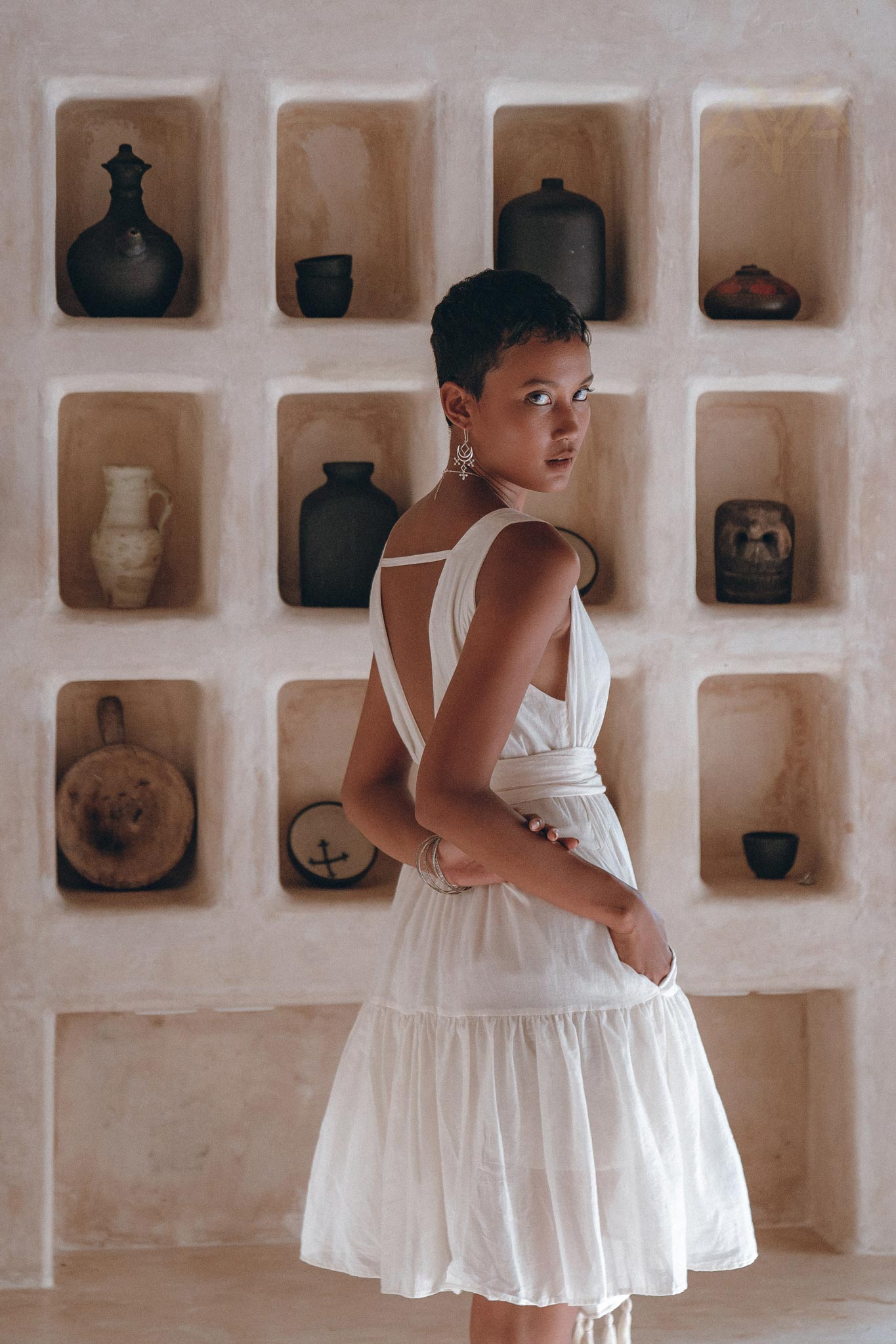 Boho Mini Bridesmaid Dress • A Line Dress • White Mini Adjustable Dress - AYA SW IDR
