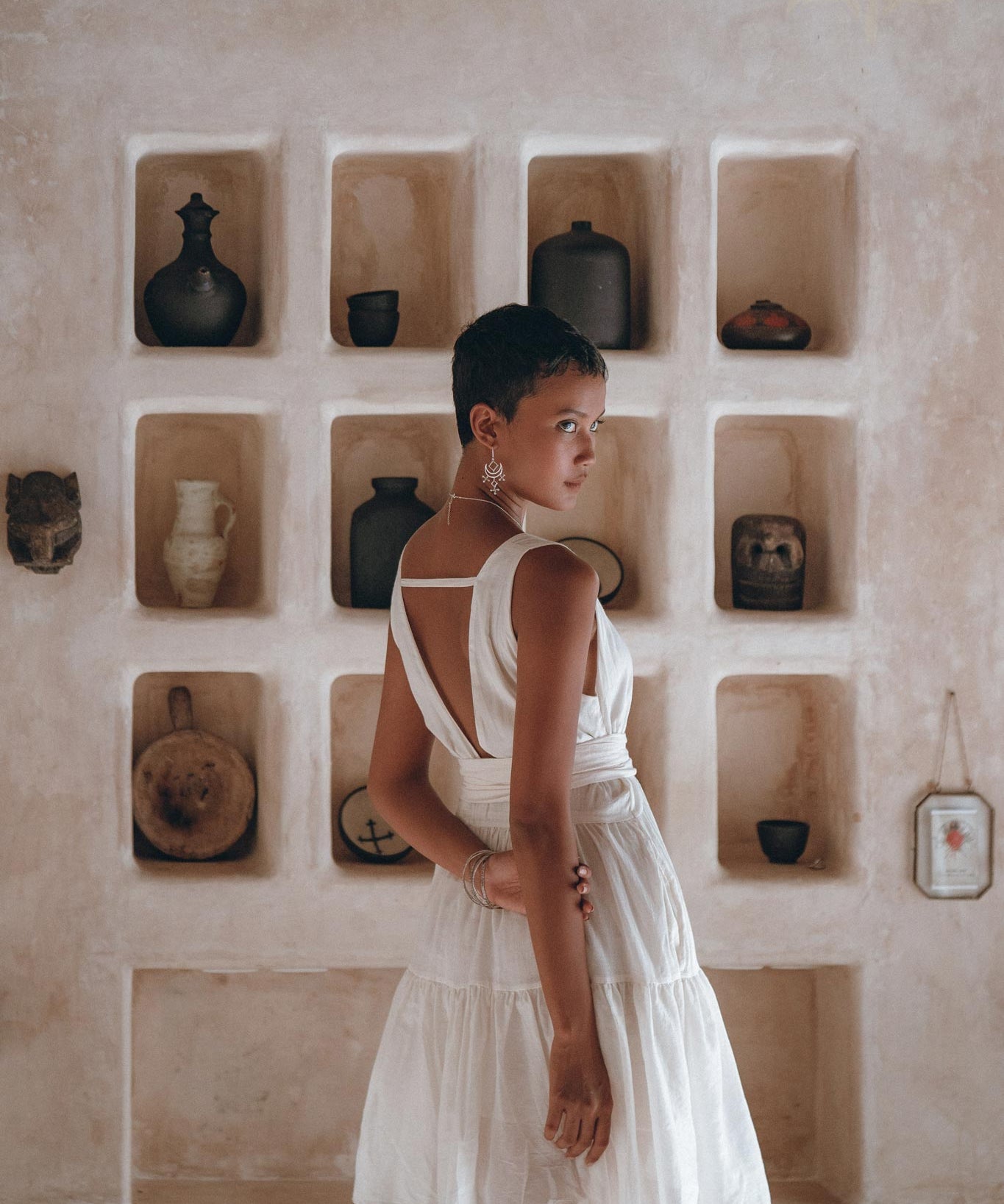 Boho Mini Bridesmaid Dress • A Line Dress • White Mini Adjustable Dress - AYA SW IDR