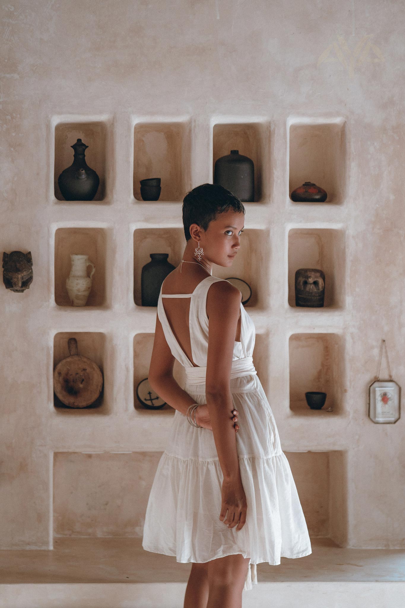 Boho Mini Bridesmaid Dress • A Line Dress • White Mini Adjustable Dress - AYA SW IDR