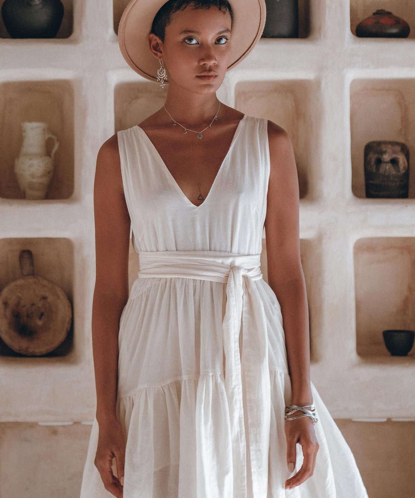Boho Mini Bridesmaid Dress • A Line Dress • White Mini Adjustable Dress - AYA SW IDR