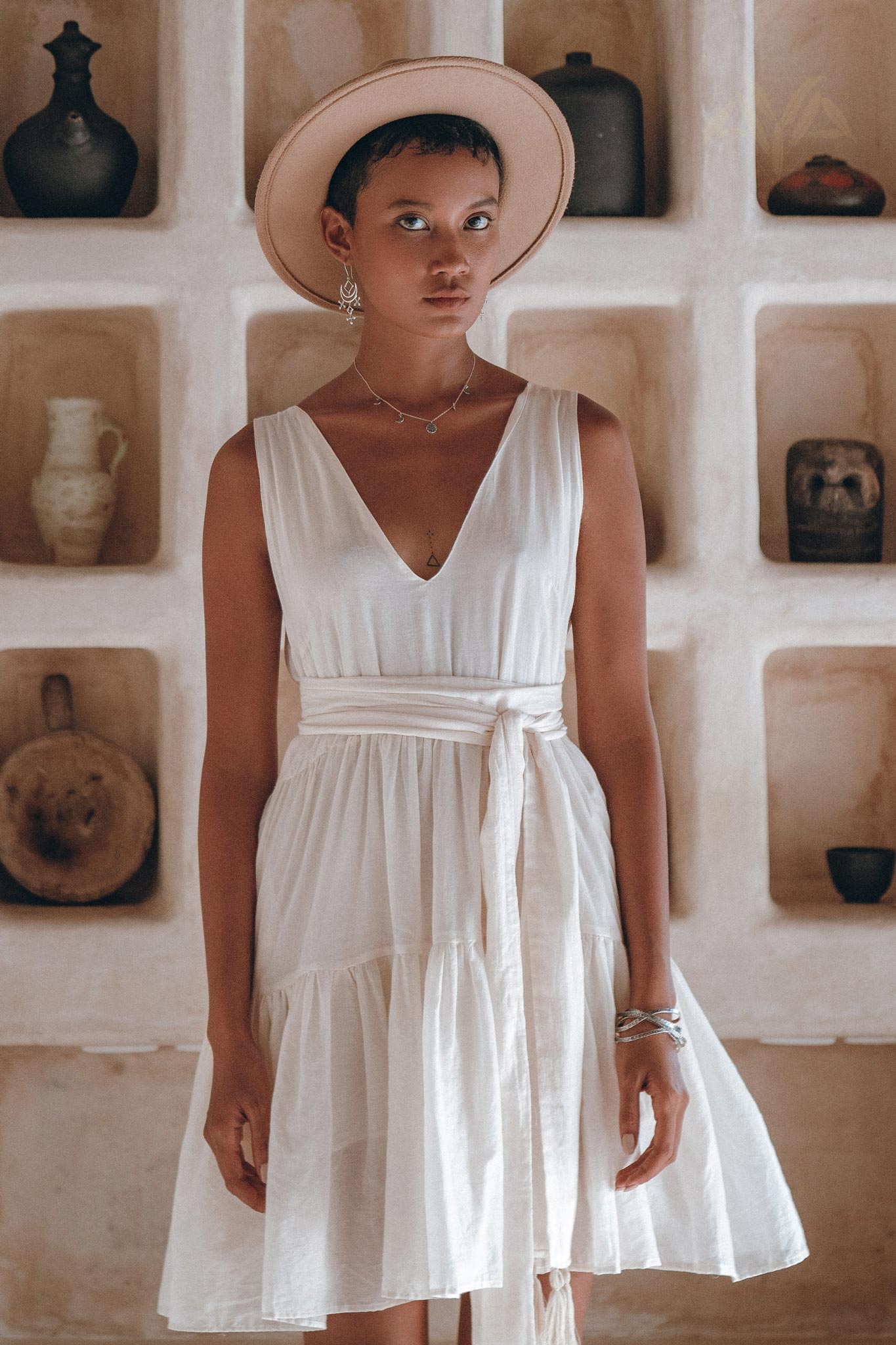 Boho Mini Bridesmaid Dress • A Line Dress • White Mini Adjustable Dress - AYA SW IDR