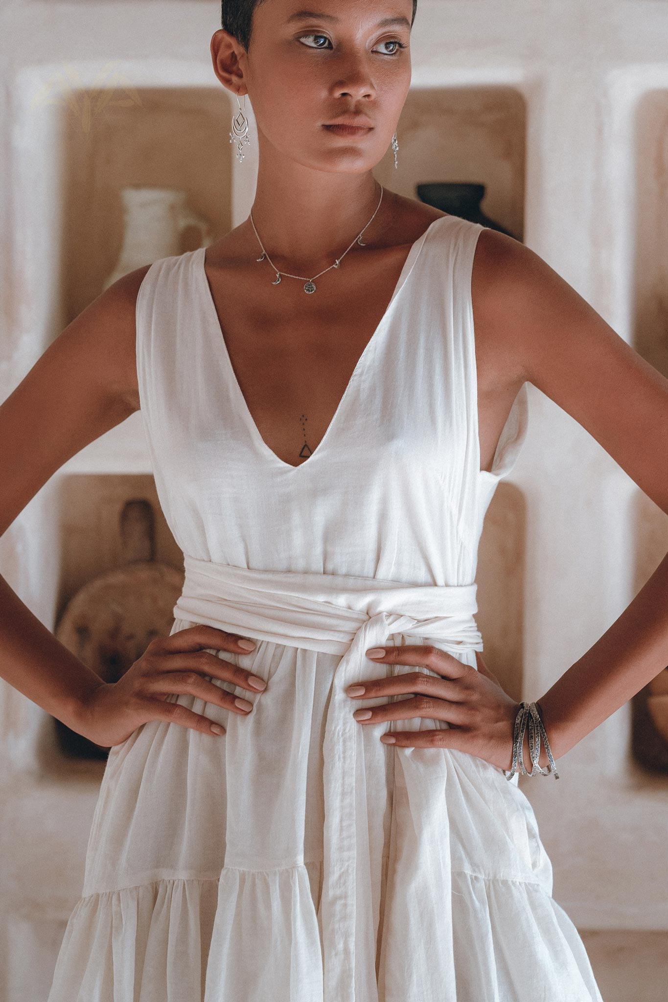 Boho Mini Bridesmaid Dress • A Line Dress • White Mini Adjustable Dress - AYA SW IDR
