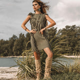 Boho Open Sides Dress • Dark Green Dress • Ladders Sides Mini Dress - AYA SW IDR