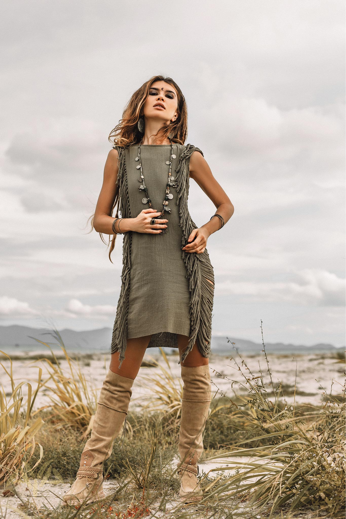 Boho Open Sides Dress • Dark Green Dress • Ladders Sides Mini Dress - AYA SW IDR