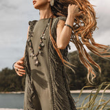 Boho Open Sides Dress • Dark Green Dress • Ladders Sides Mini Dress - AYA SW IDR
