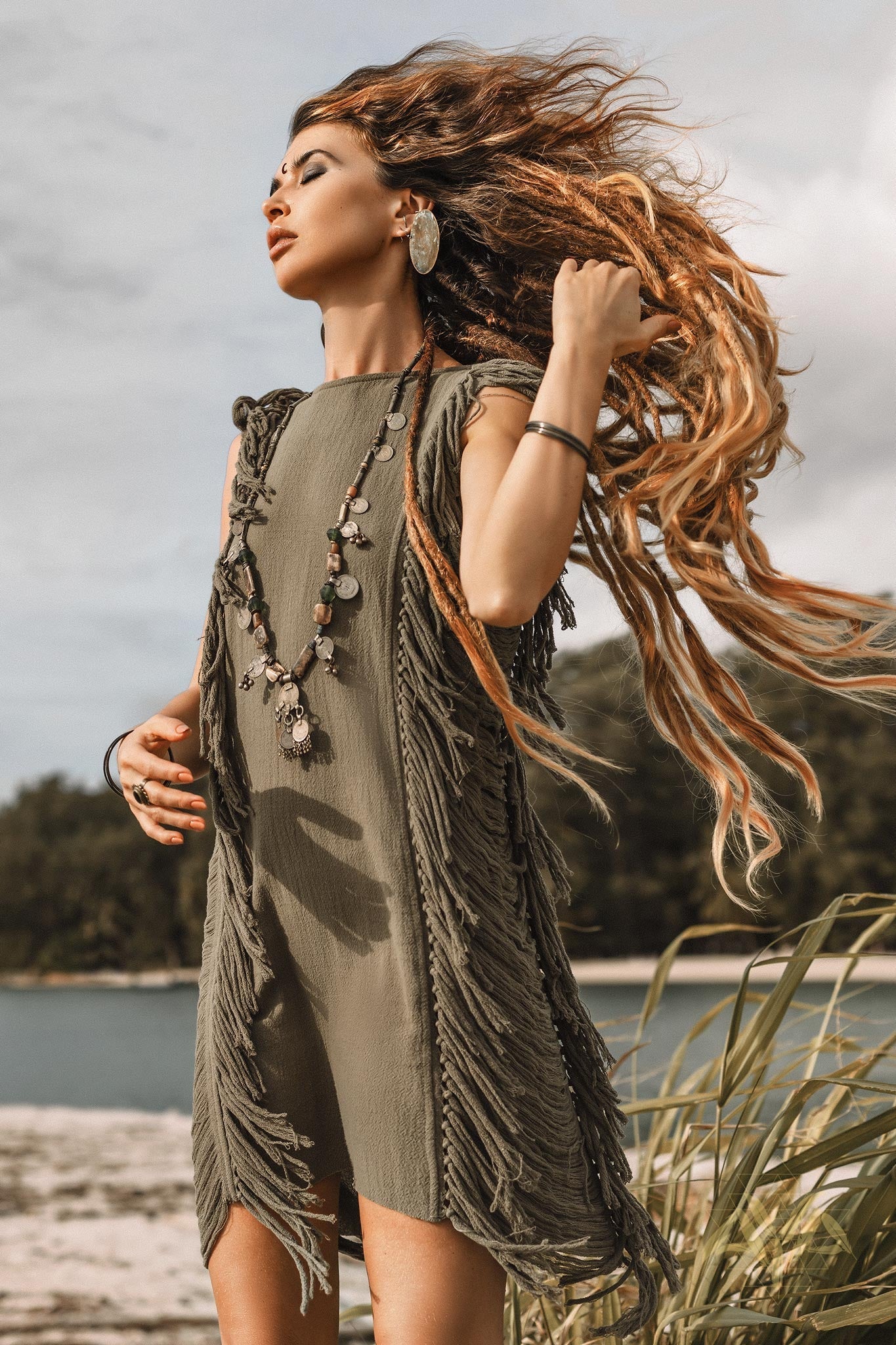 Boho Open Sides Dress • Dark Green Dress • Ladders Sides Mini Dress - AYA SW IDR