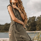 Boho Open Sides Dress • Dark Green Dress • Ladders Sides Mini Dress - AYA SW IDR