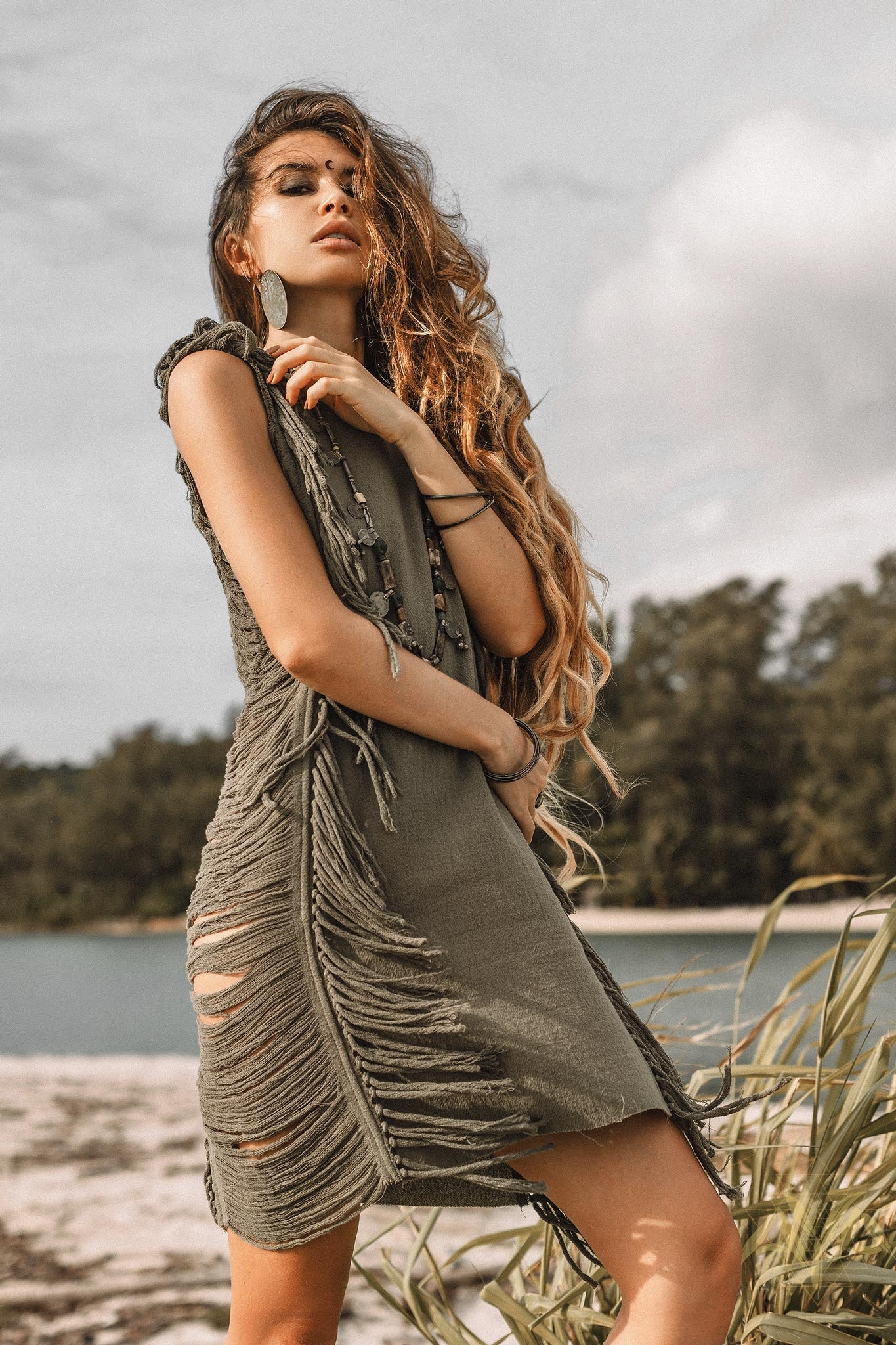 Boho Open Sides Dress • Dark Green Dress • Ladders Sides Mini Dress - AYA SW IDR