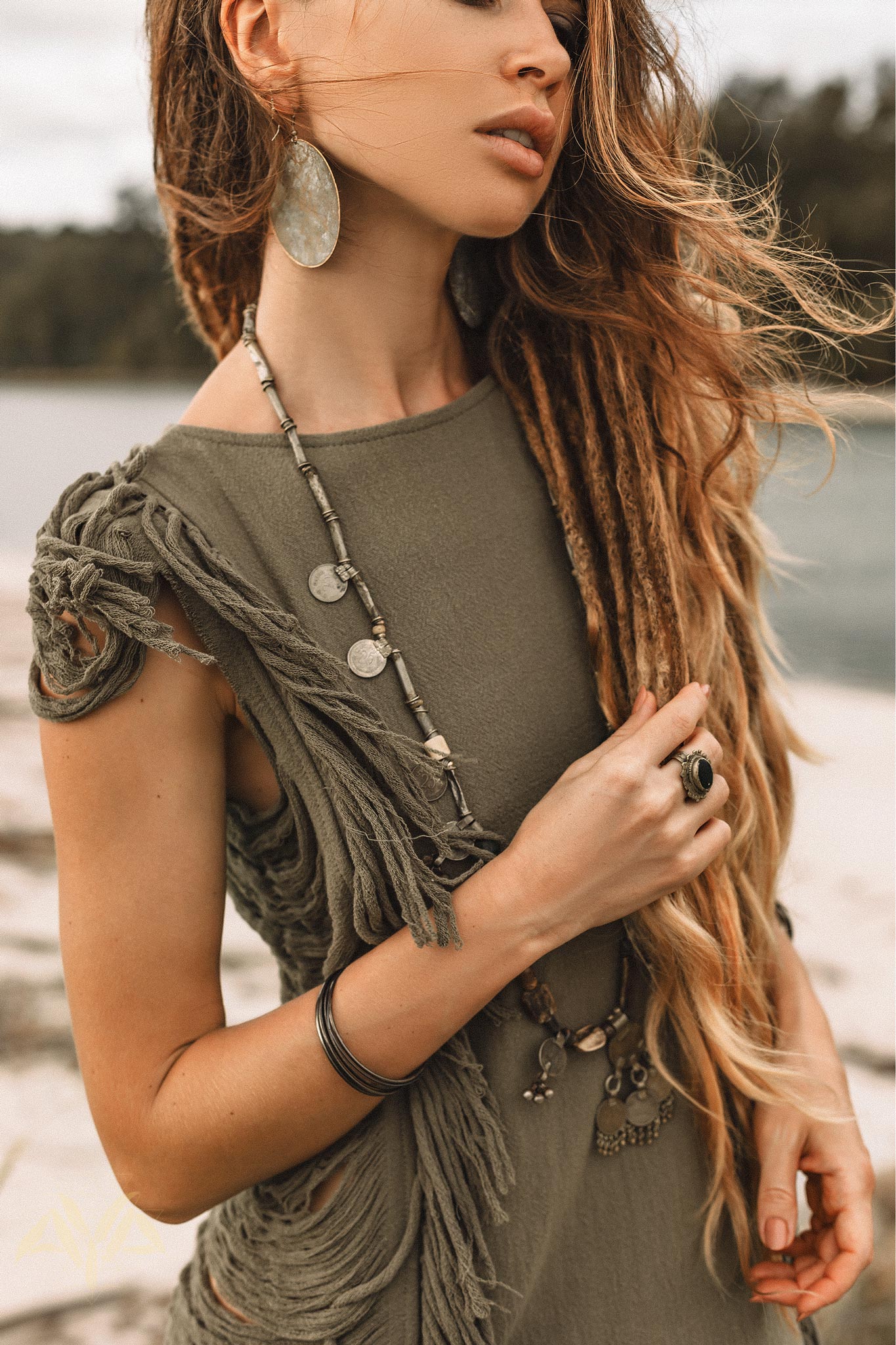 Boho Open Sides Dress • Dark Green Dress • Ladders Sides Mini Dress - AYA SW IDR