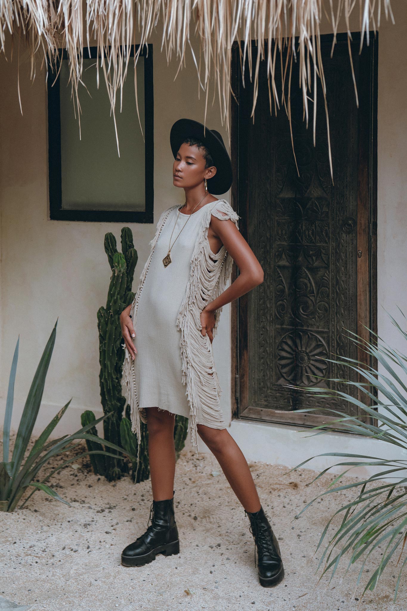 Boho Open Sides Dress • Light Olive Dress • Ladders Sides Mini Dress - AYA SW IDR