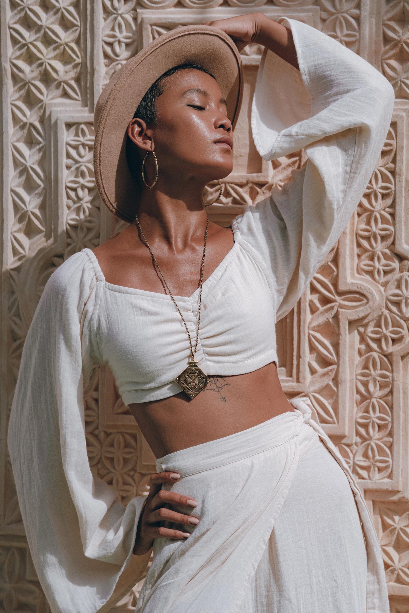 Boho Top and Skirt for Women • Off - White Tank Top and Maxi Skirt - AYA SW IDR