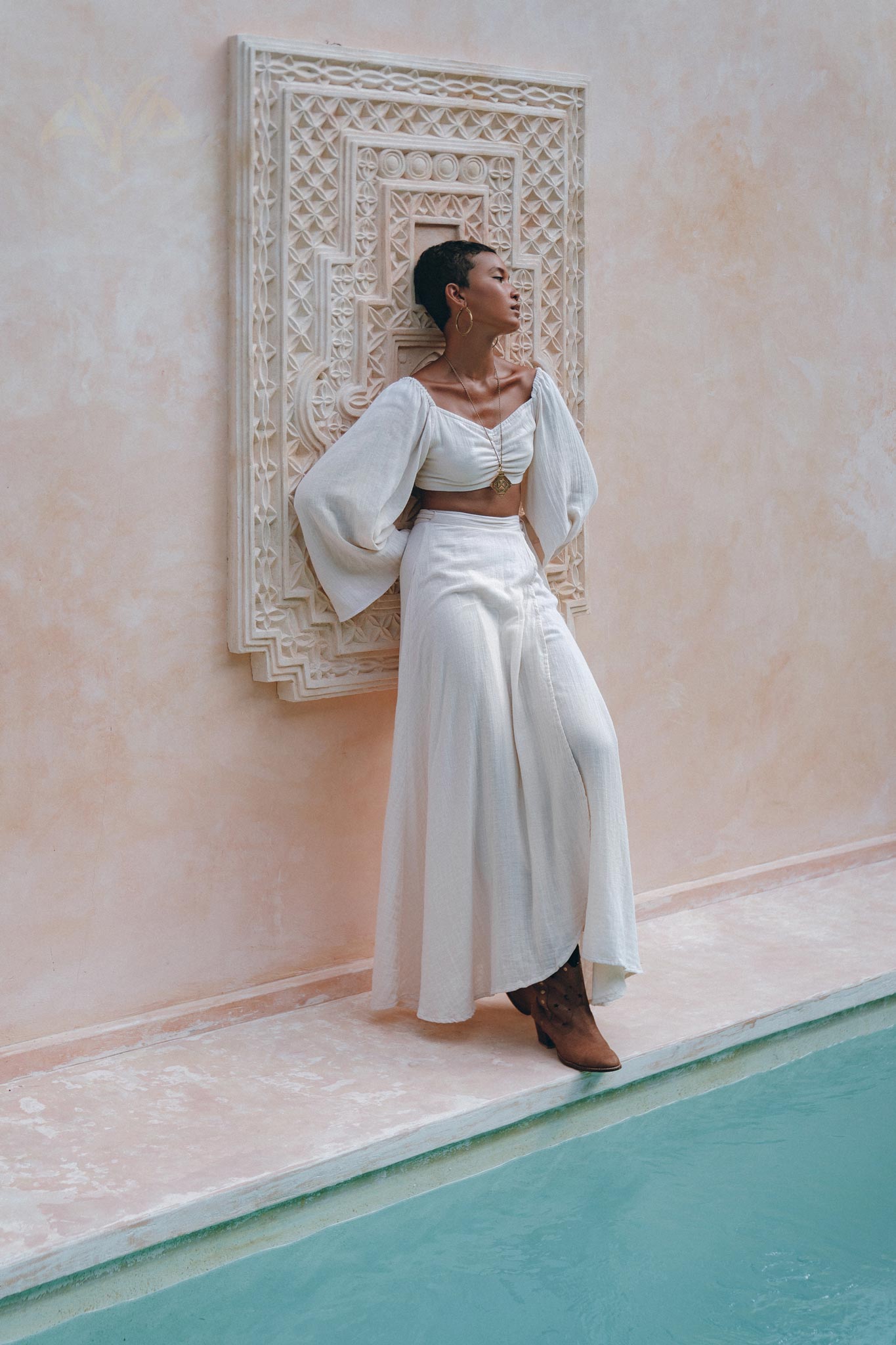 Boho Top and Skirt for Women • Off - White Tank Top and Maxi Skirt - AYA SW IDR