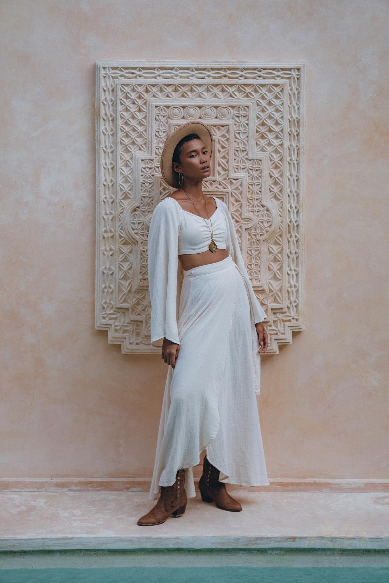 Boho Top and Skirt for Women • Off - White Tank Top and Maxi Skirt - AYA SW IDR