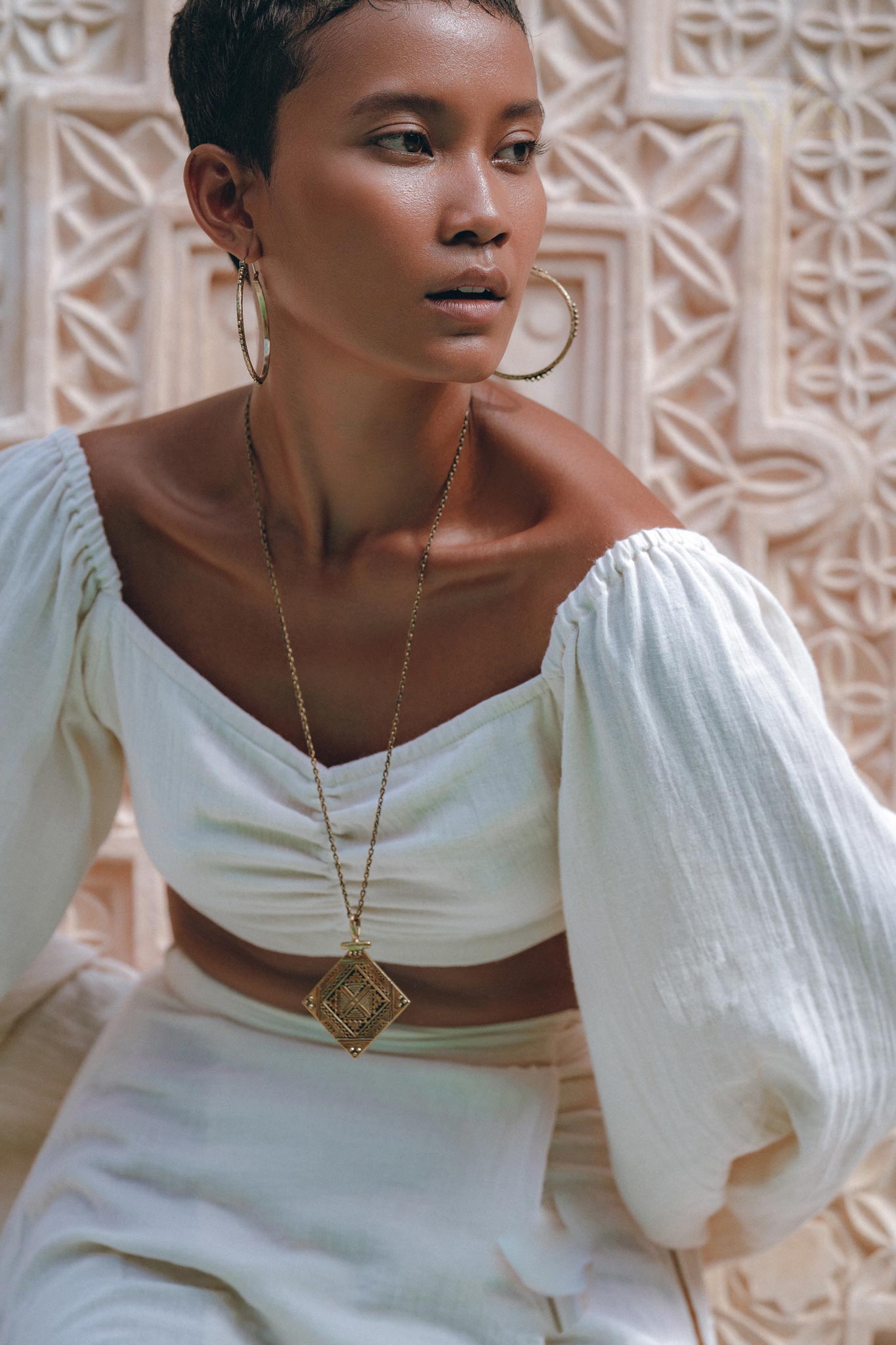 Boho Top and Skirt for Women • Off - White Tank Top and Maxi Skirt - AYA SW IDR