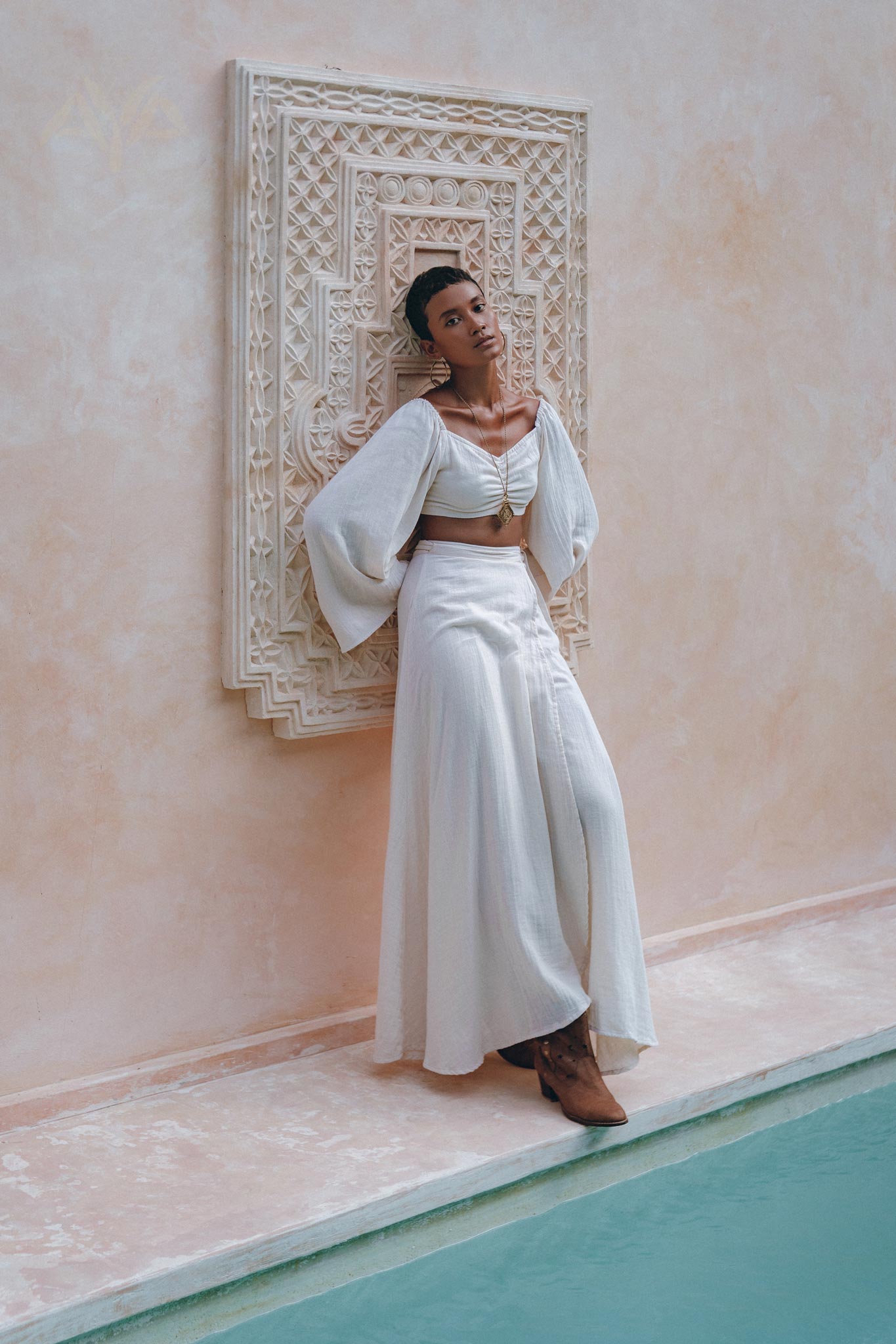 Boho Top and Skirt for Women • Off - White Tank Top and Maxi Skirt - AYA SW IDR