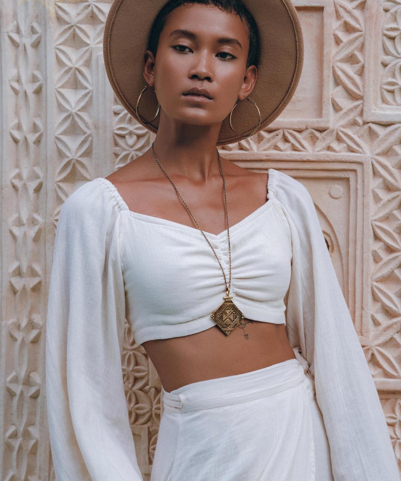 Boho Top and Skirt for Women • Off - White Tank Top and Maxi Skirt - AYA SW IDR