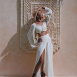 Boho Top and Skirt for Women • Off - White Tank Top and Maxi Skirt - AYA SW IDR